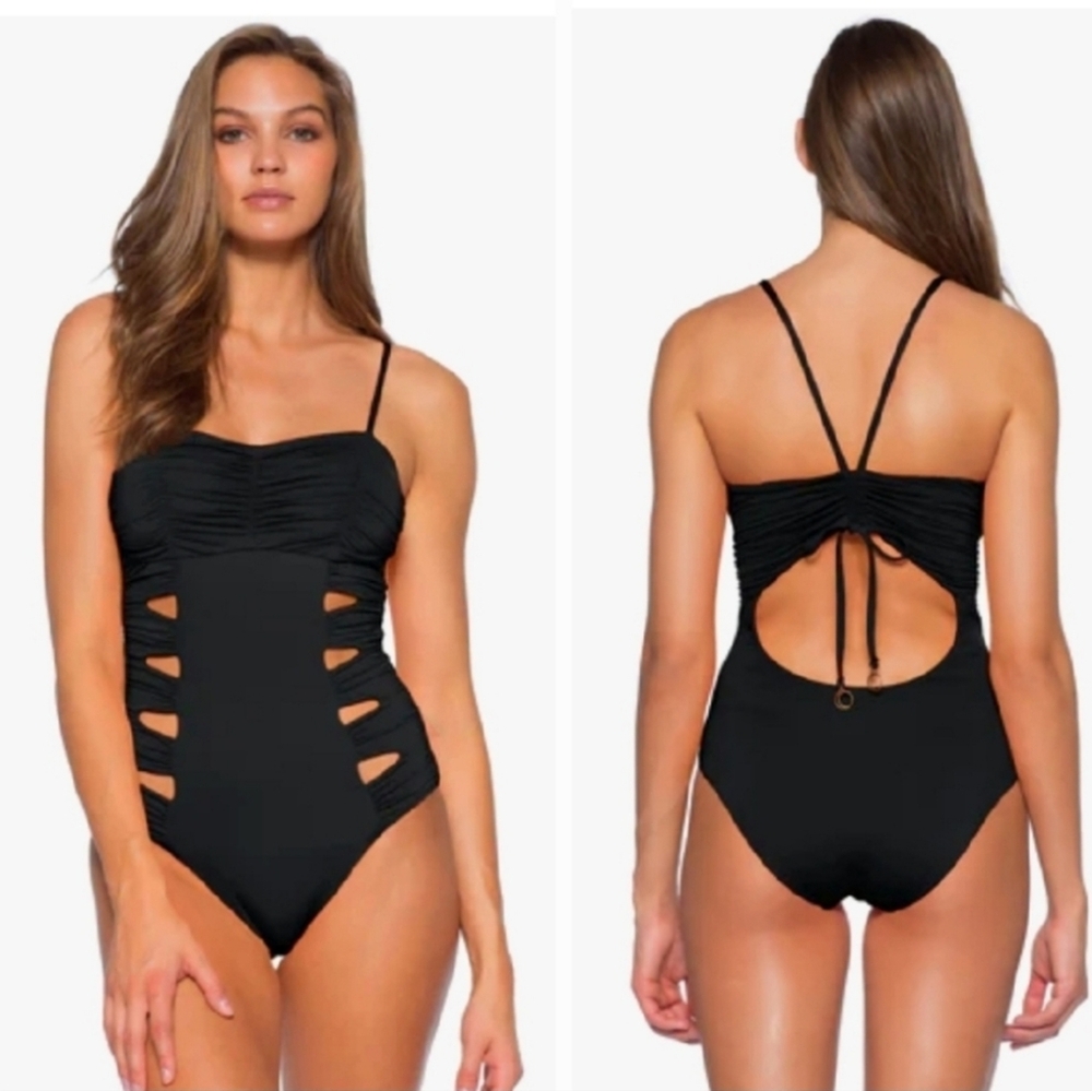 Soluna Swim Black Clear Skies Cutout One Piece Swimsuit Size Small